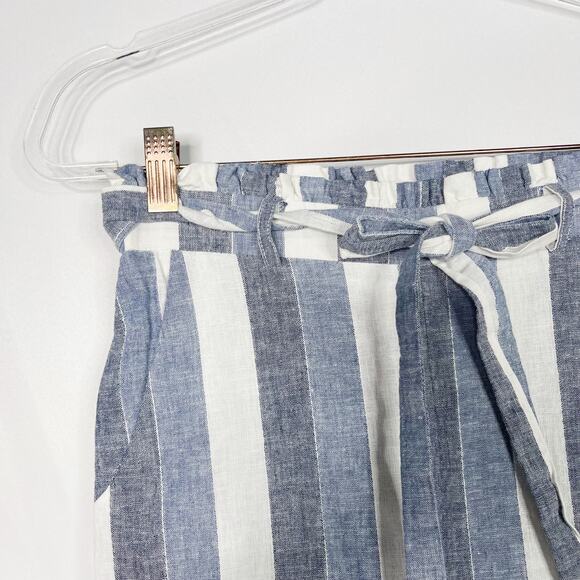LC Lauren Conrad XSmall Linen Cotton Striped Wide Leg Cropped Pants Blue White - Picture 5 of 10